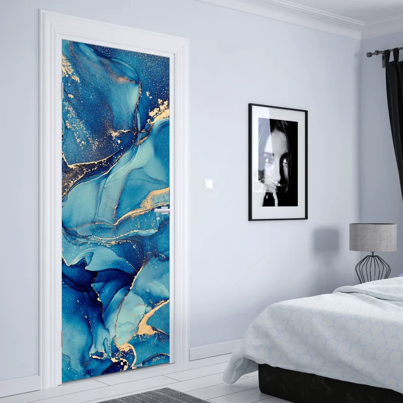 Türaufkleber ozeanblau und goldene wirbel flüssige abstraktion Türaufkleber ozeanblau und goldene wirbel flüssige abstraktion