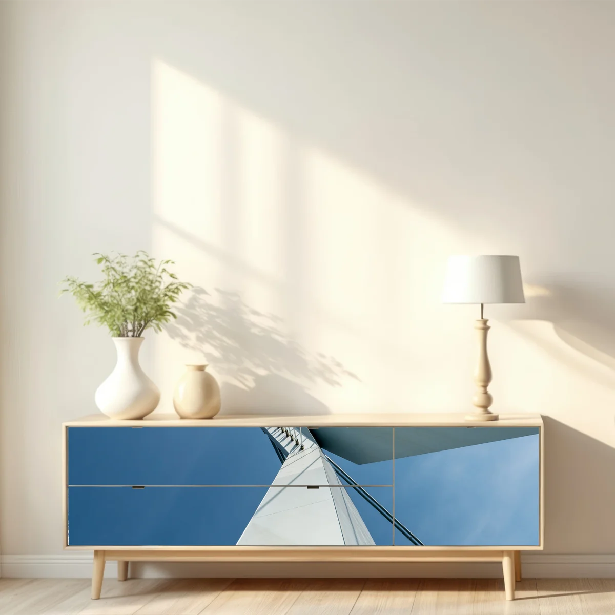 Repositionierbarer Aufkleber aufsteigende linien: moderner brückenpylon Repositionierbarer Aufkleber aufsteigende linien: moderner brückenpylon