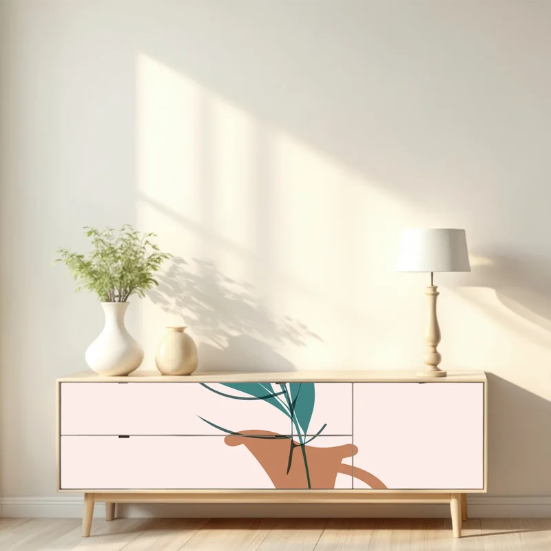 Repositionierbarer Aufkleber pastell botanische vase mit blättern