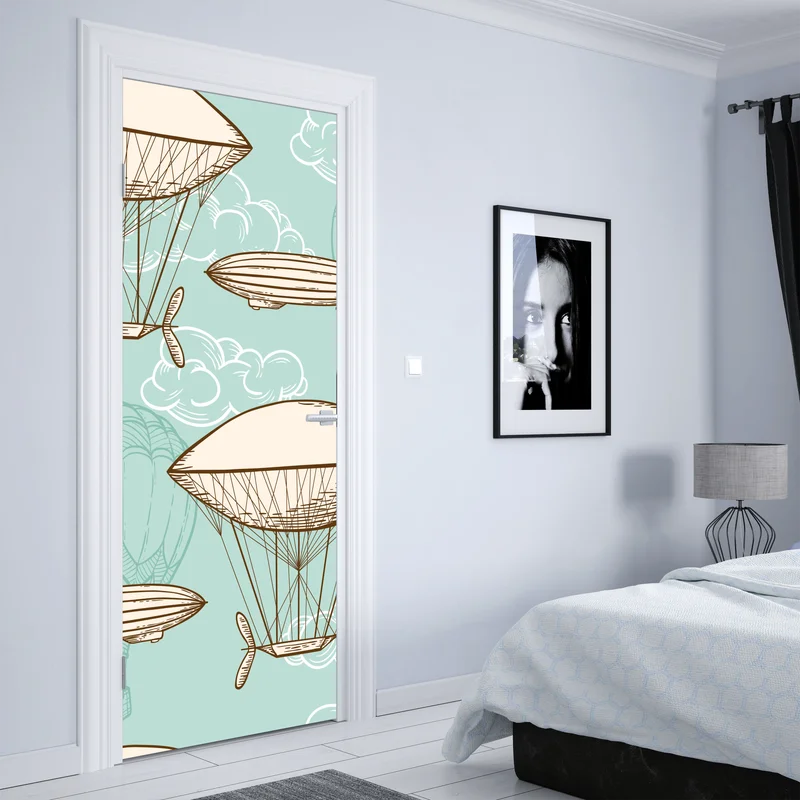 Türaufkleber vintage-motiv mit luftschiffen und ballons Türaufkleber vintage-motiv mit luftschiffen und ballons