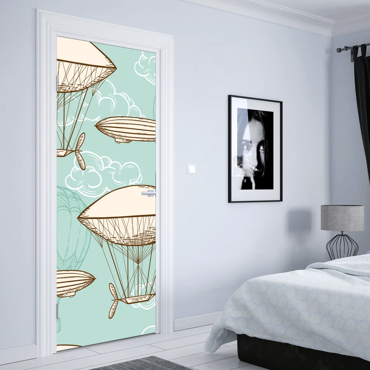 Türaufkleber vintage-motiv mit luftschiffen und ballons Türaufkleber vintage-motiv mit luftschiffen und ballons