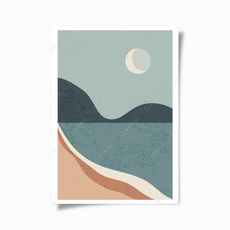 Poster ruhige küstenlandschaft bei mondschein • Poster bei Wallnifity® Poster ruhige küstenlandschaft bei mondschein • Poster bei Wallnifity®