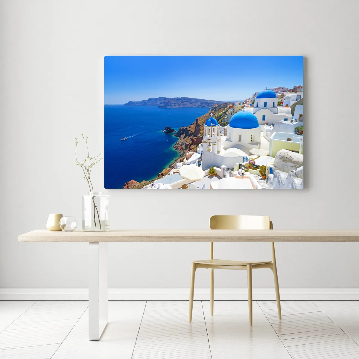 Leinwandbild Santorini blaue kuppeln über der kaldera Leinwandbild Santorini blaue kuppeln über der kaldera
