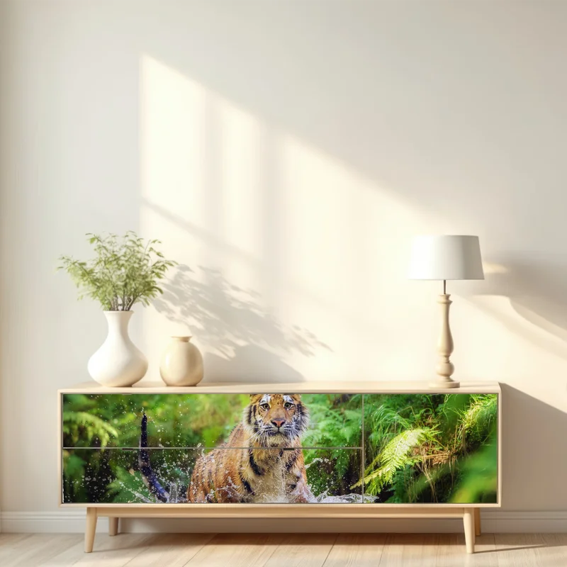 Repositionierbarer Aufkleber majestätischer tiger im waldbach Repositionierbarer Aufkleber majestätischer tiger im waldbach