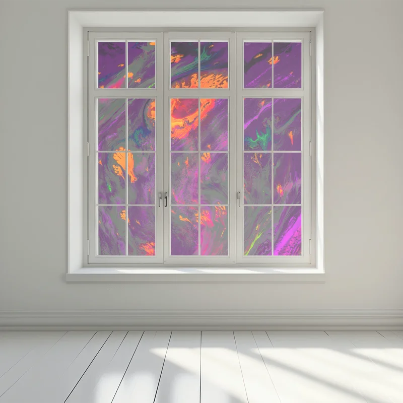 Fensteraufkleber traditionelle ebru abstrakte marmormuster in lila und orange