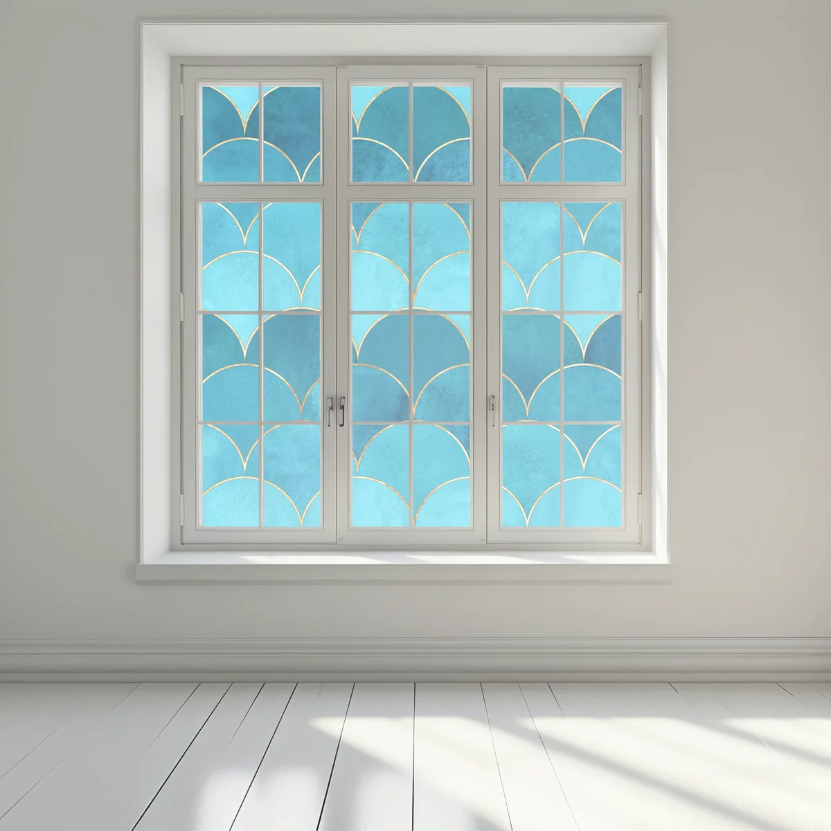 Fensteraufkleber türkis schuppenmuster mit goldakzenten Fensteraufkleber türkis schuppenmuster mit goldakzenten