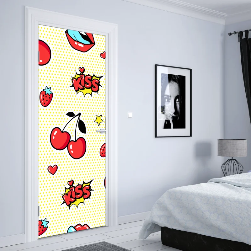 Türaufkleber verspieltes pop-art kirschen-kuss muster