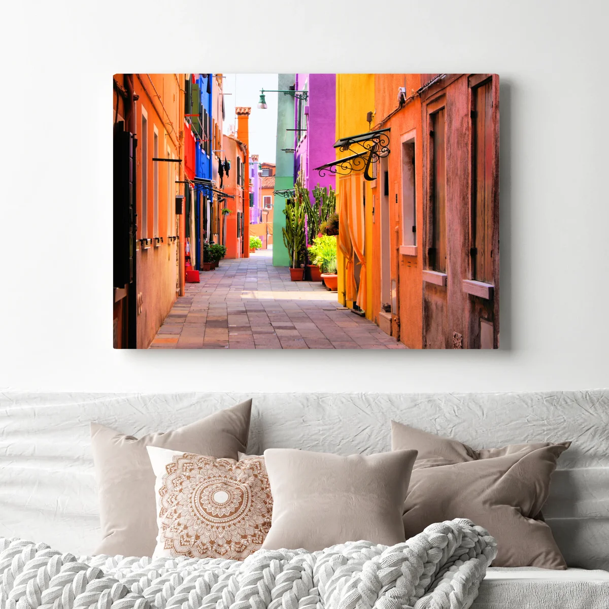 Leinwandbild bunte mediterrane gasse Leinwandbild bunte mediterrane gasse