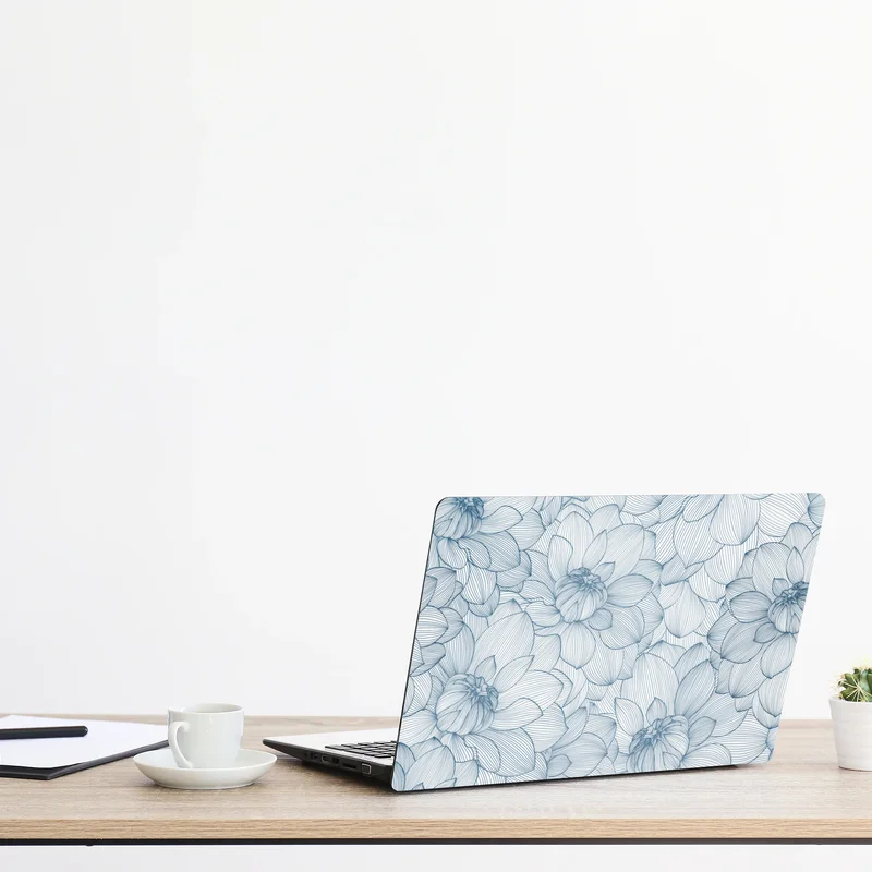 Laptop-Aufkleber zartes blaues blumenlinienmuster