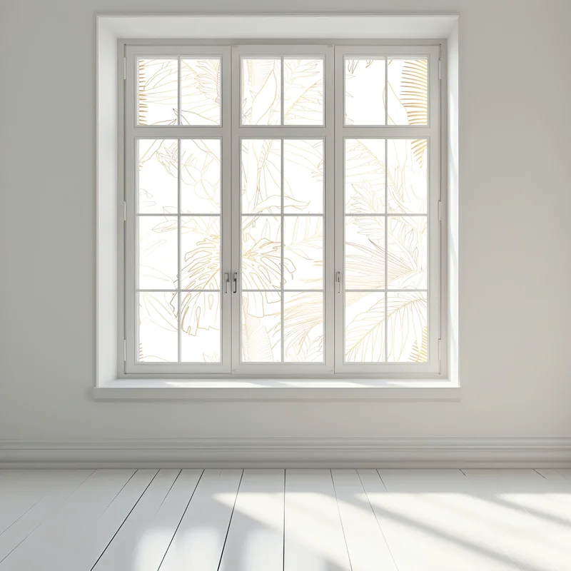 Fensteraufkleber goldene tropische blätter line art Fensteraufkleber goldene tropische blätter line art