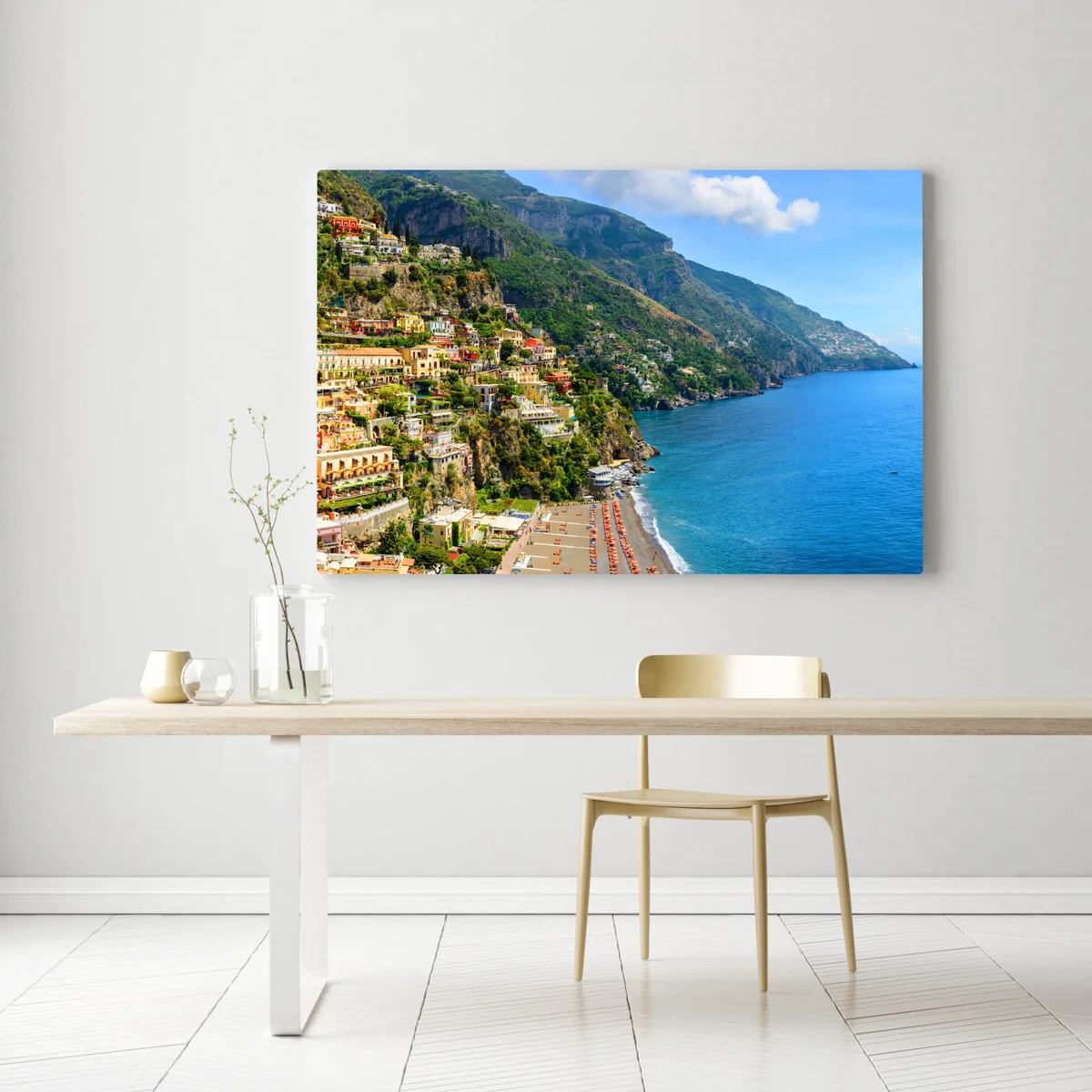 Leinwandbild bunte panoramaaufnahme eines küstenortes am hang Leinwandbild bunte panoramaaufnahme eines küstenortes am hang