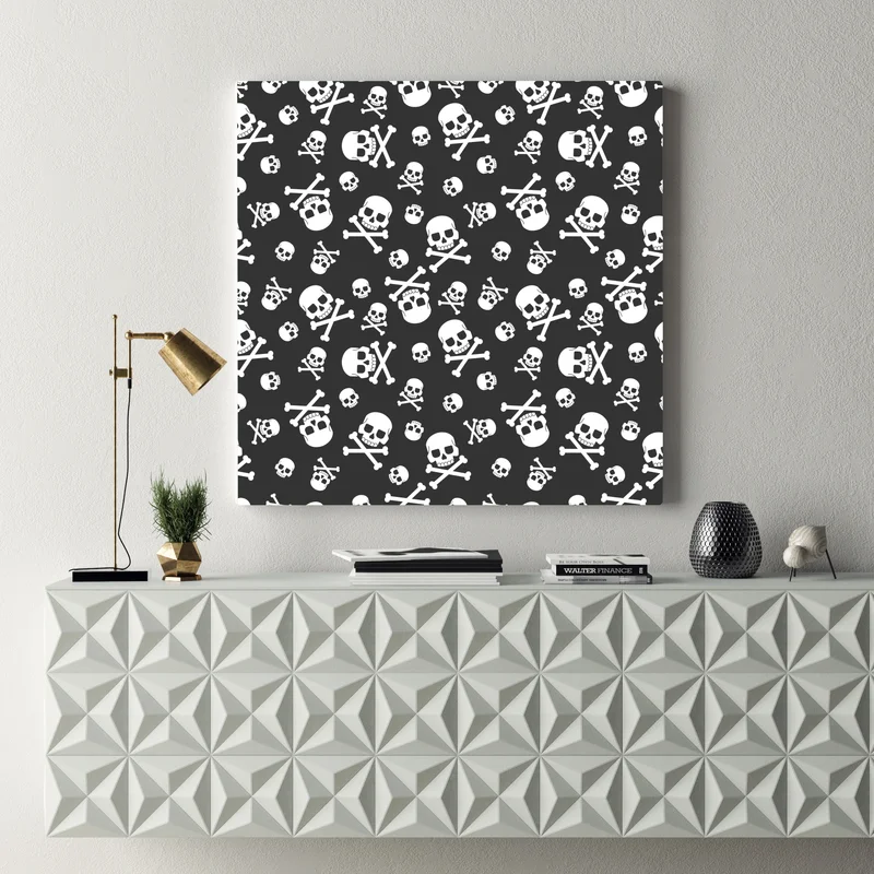 Leinwandbild weißes totenkopf muster auf grauem hintergrund Leinwandbild weißes totenkopf muster auf grauem hintergrund