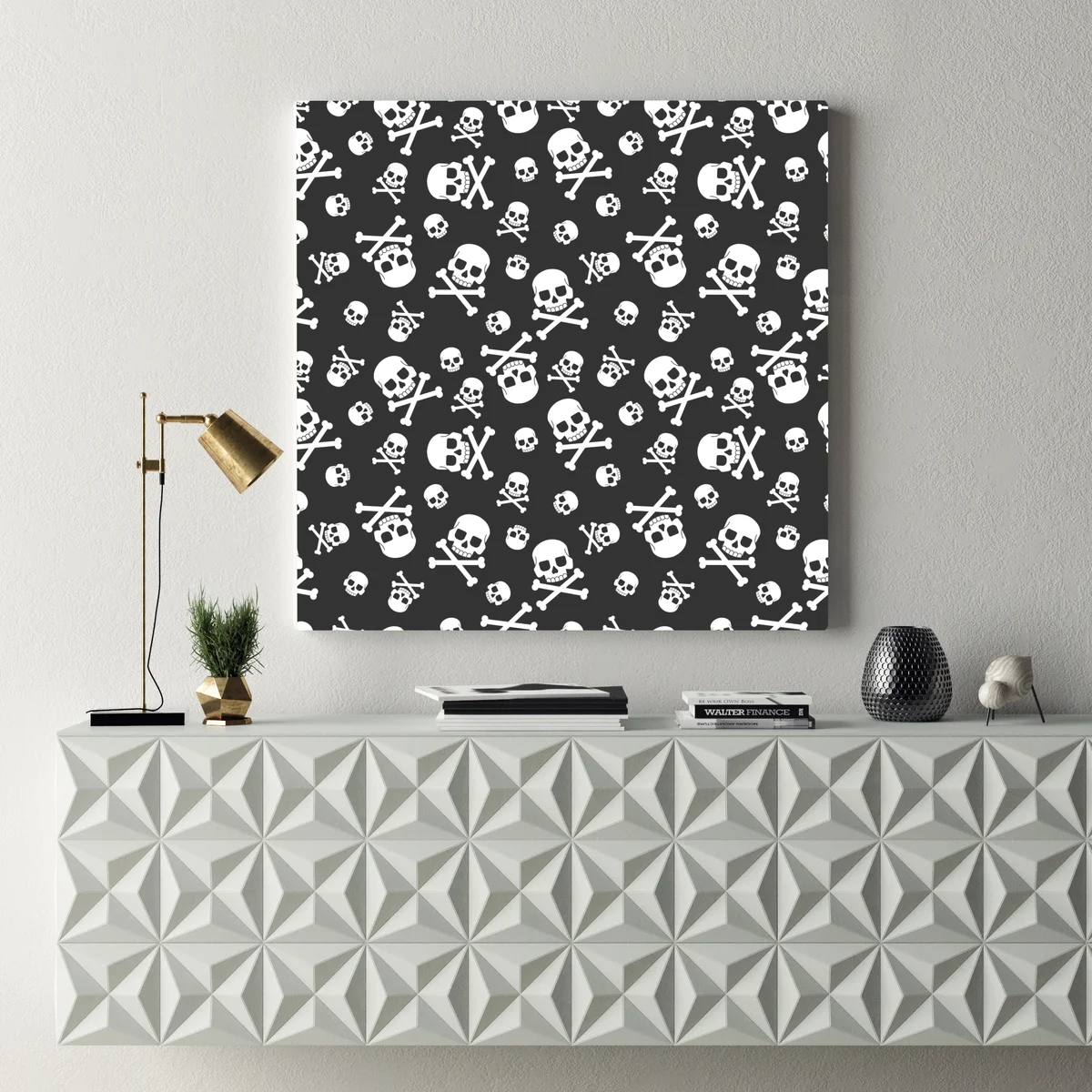 Leinwandbild weißes totenkopf muster auf grauem hintergrund Leinwandbild weißes totenkopf muster auf grauem hintergrund