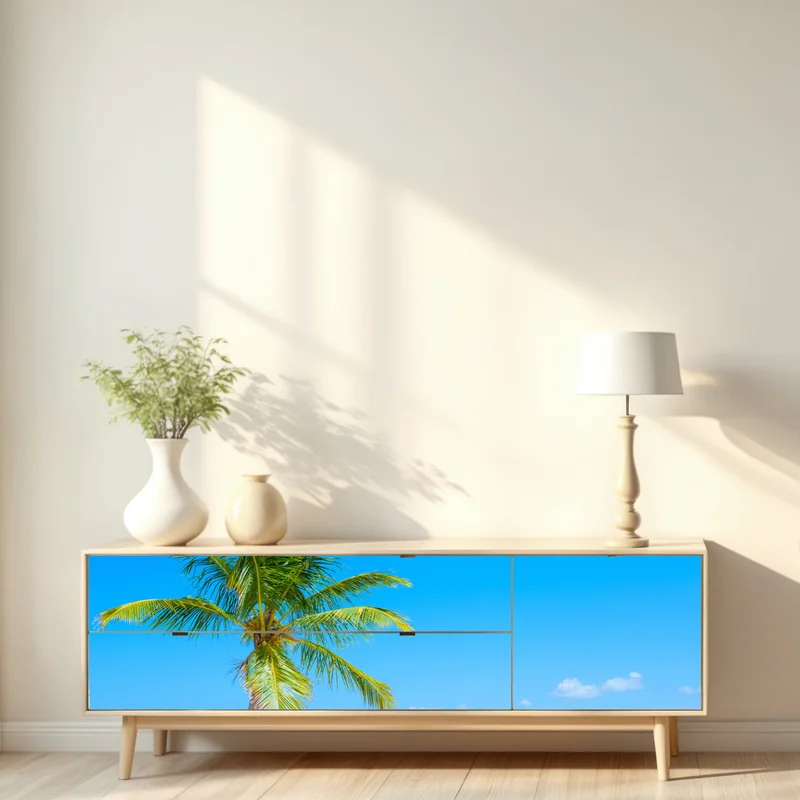 Repositionierbarer Aufkleber tropische palme am weißen sandstrand