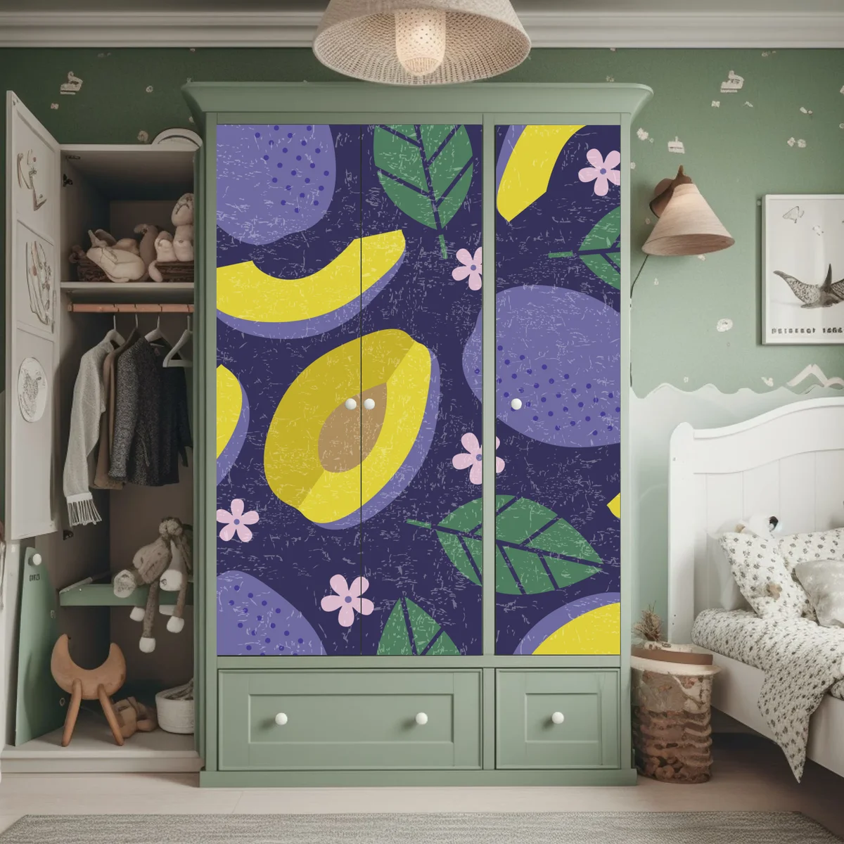 Schrankaufkleber verspieltes pflaumenmuster mit blättern Schrankaufkleber verspieltes pflaumenmuster mit blättern