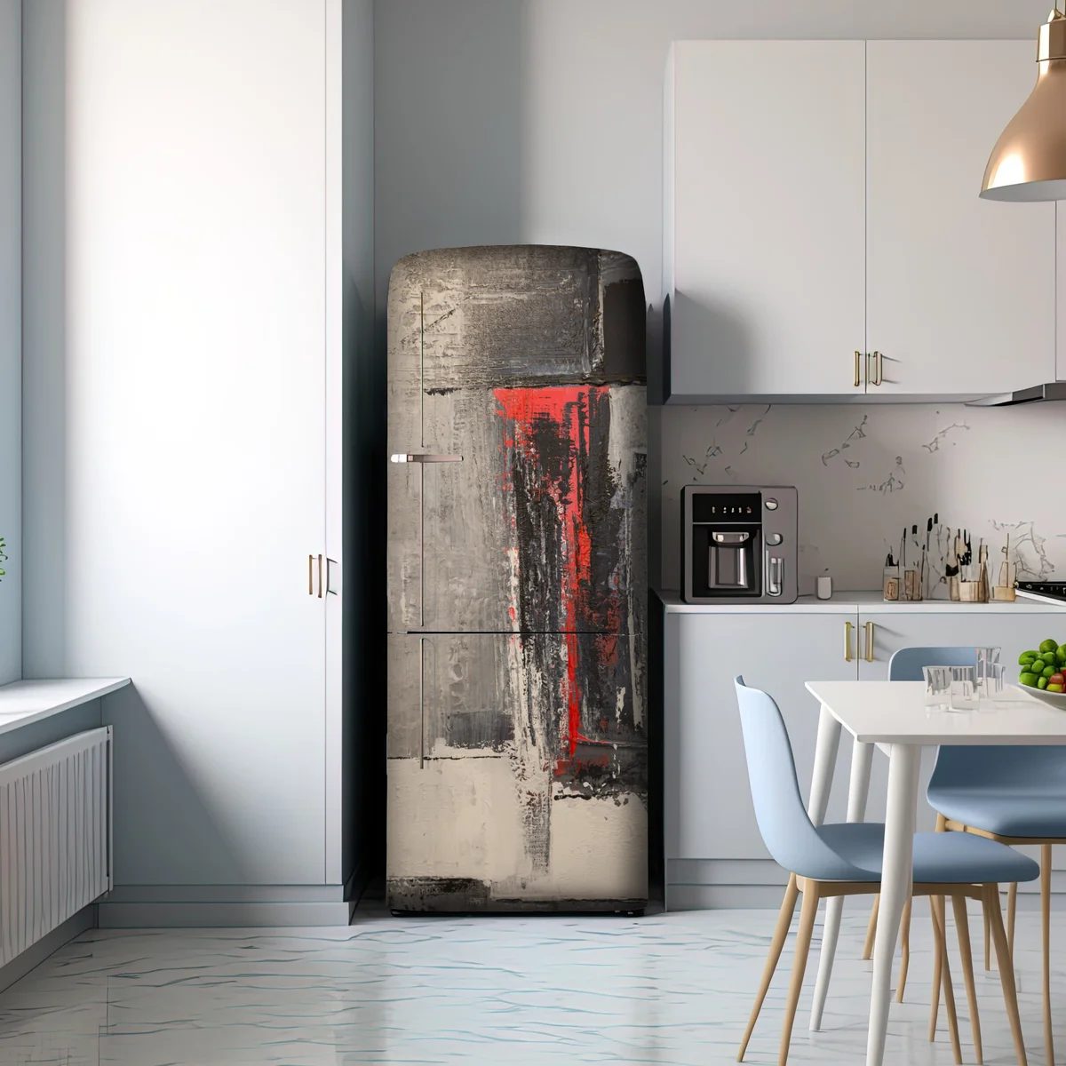 Kühlschrankaufkleber strukturierte abstraktion mit rotem akzent Kühlschrankaufkleber strukturierte abstraktion mit rotem akzent