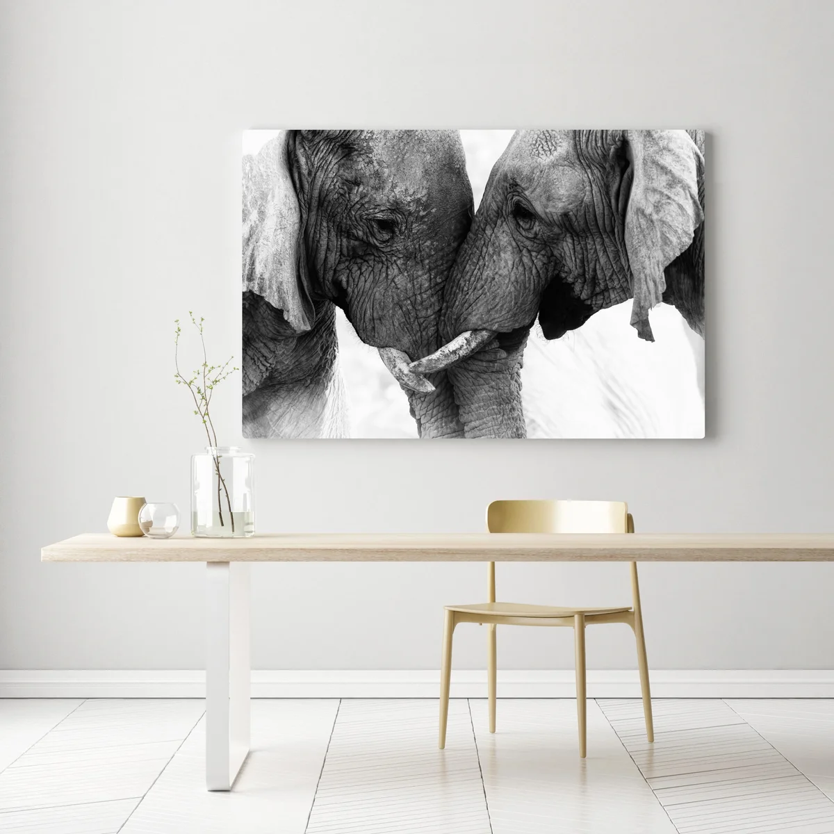 Leinwandbild elefanten umarmung schwarzweißes porträt Leinwandbild elefanten umarmung schwarzweißes porträt