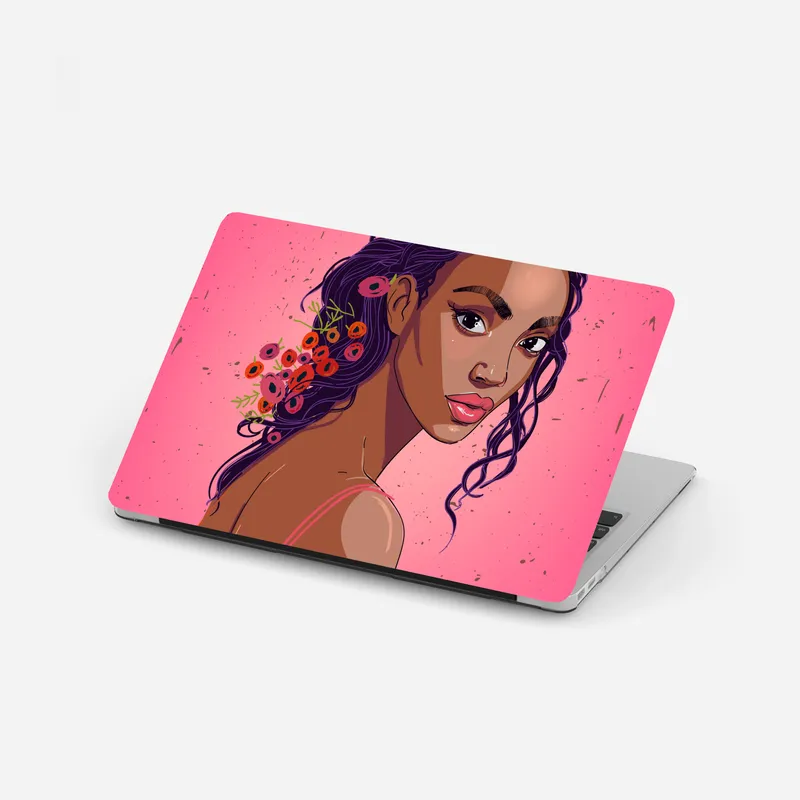 Laptop-Aufkleber vibrantes blumenporträt einer frau