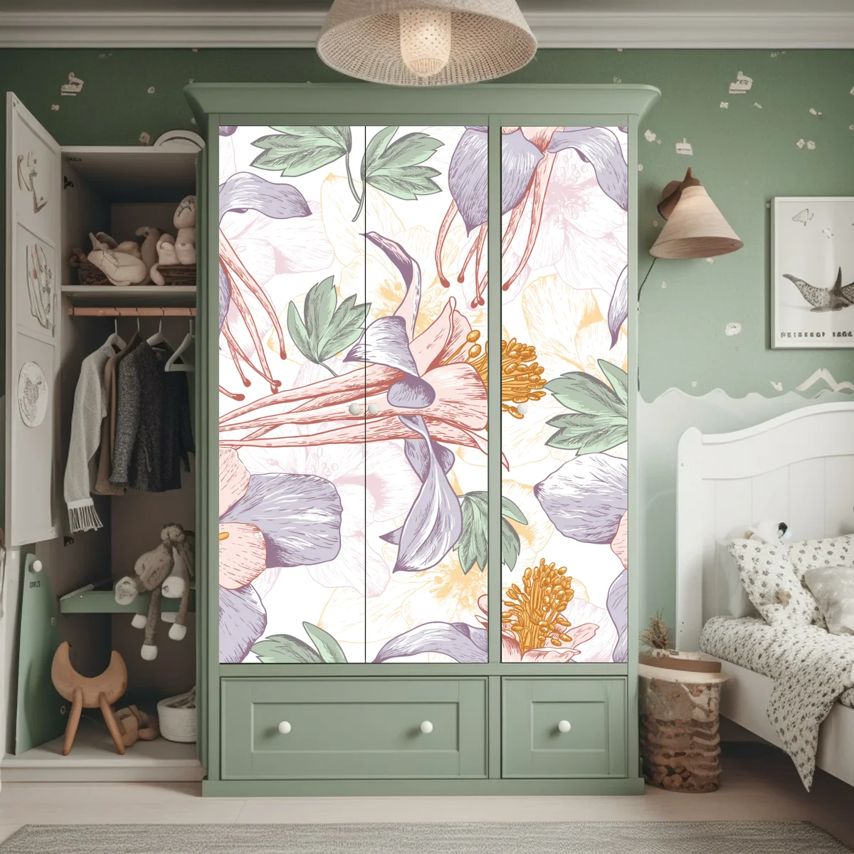 Schrankaufkleber zarte pastellblumen im botanischen stil Schrankaufkleber zarte pastellblumen im botanischen stil