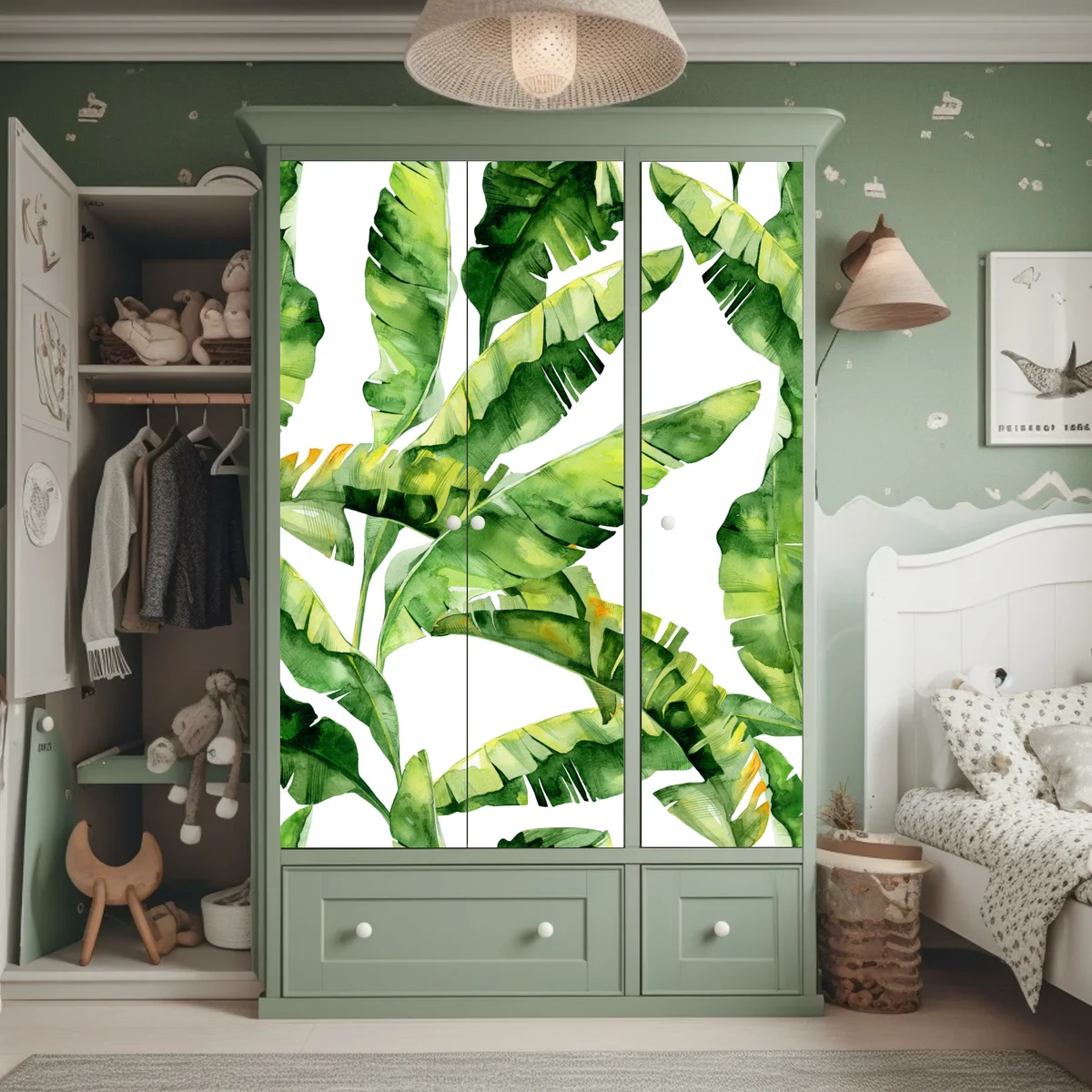 Schrankaufkleber tropisches bananenblatt aquarellmuster Schrankaufkleber tropisches bananenblatt aquarellmuster