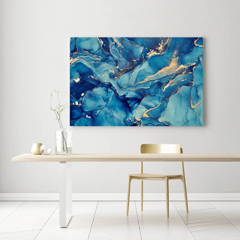 Leinwandbild ozeanblau und goldene wirbel flüssige abstraktion Leinwandbild ozeanblau und goldene wirbel flüssige abstraktion