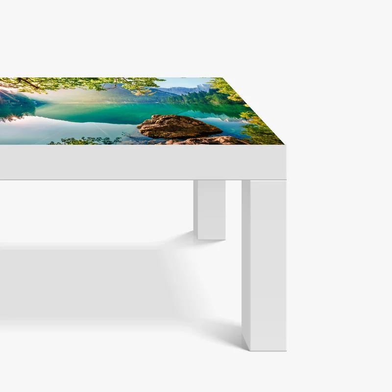 Tischaufkleber und Schreibtischaufkleber morgendliche szene am Fusine-see mit Mangart