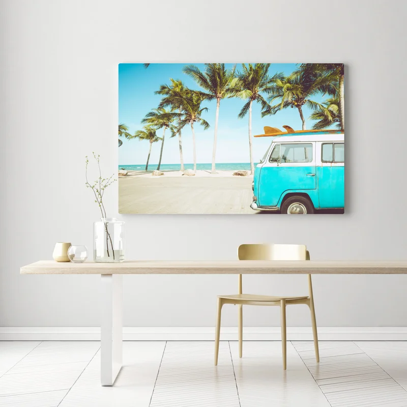 Leinwandbild vintage surfbus am tropischen strand Leinwandbild vintage surfbus am tropischen strand