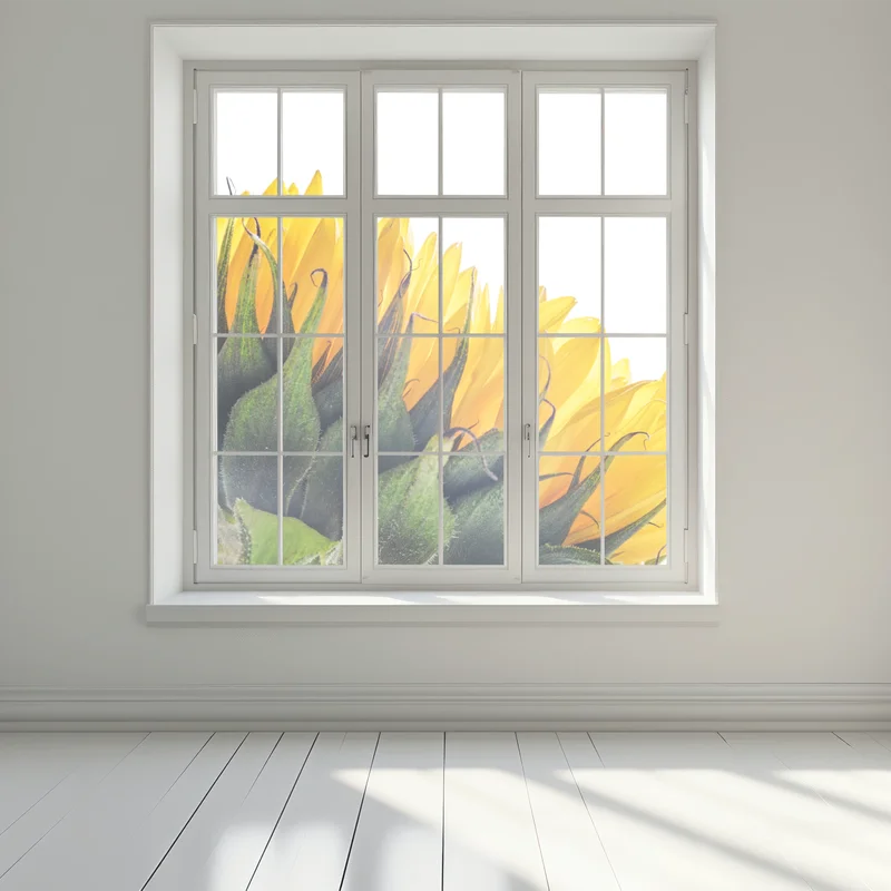 Fensteraufkleber sonnenblume in der ecke auf weißem hintergrund Fensteraufkleber sonnenblume in der ecke auf weißem hintergrund