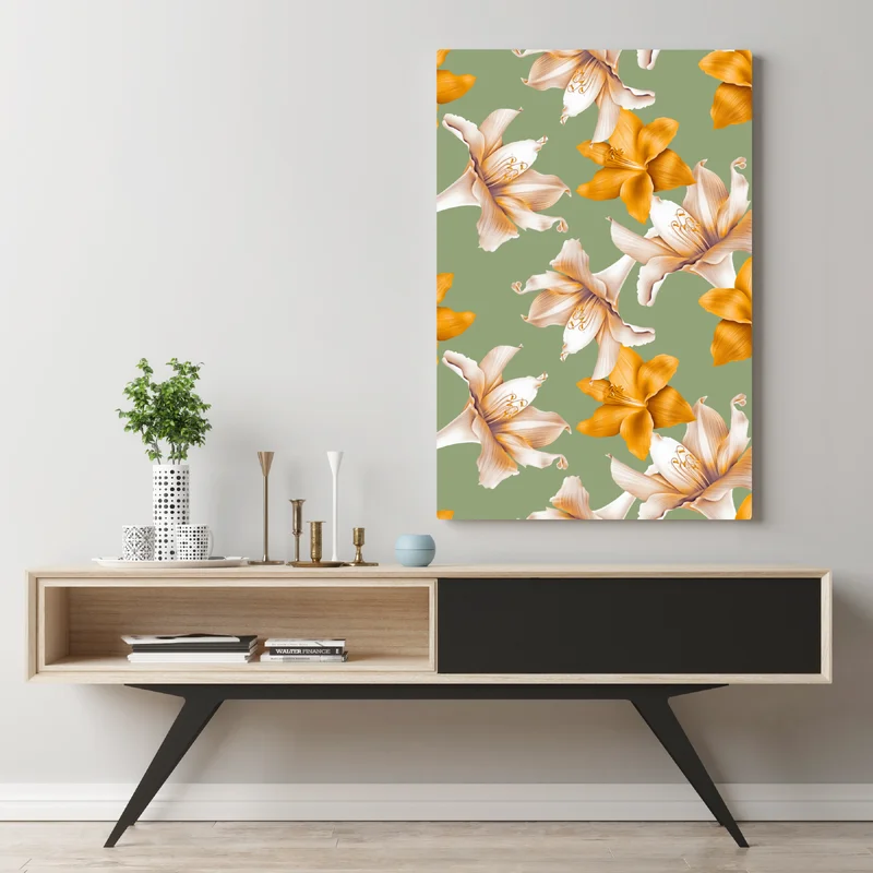 Leinwandbild goldene lilien botanisches muster Leinwandbild goldene lilien botanisches muster