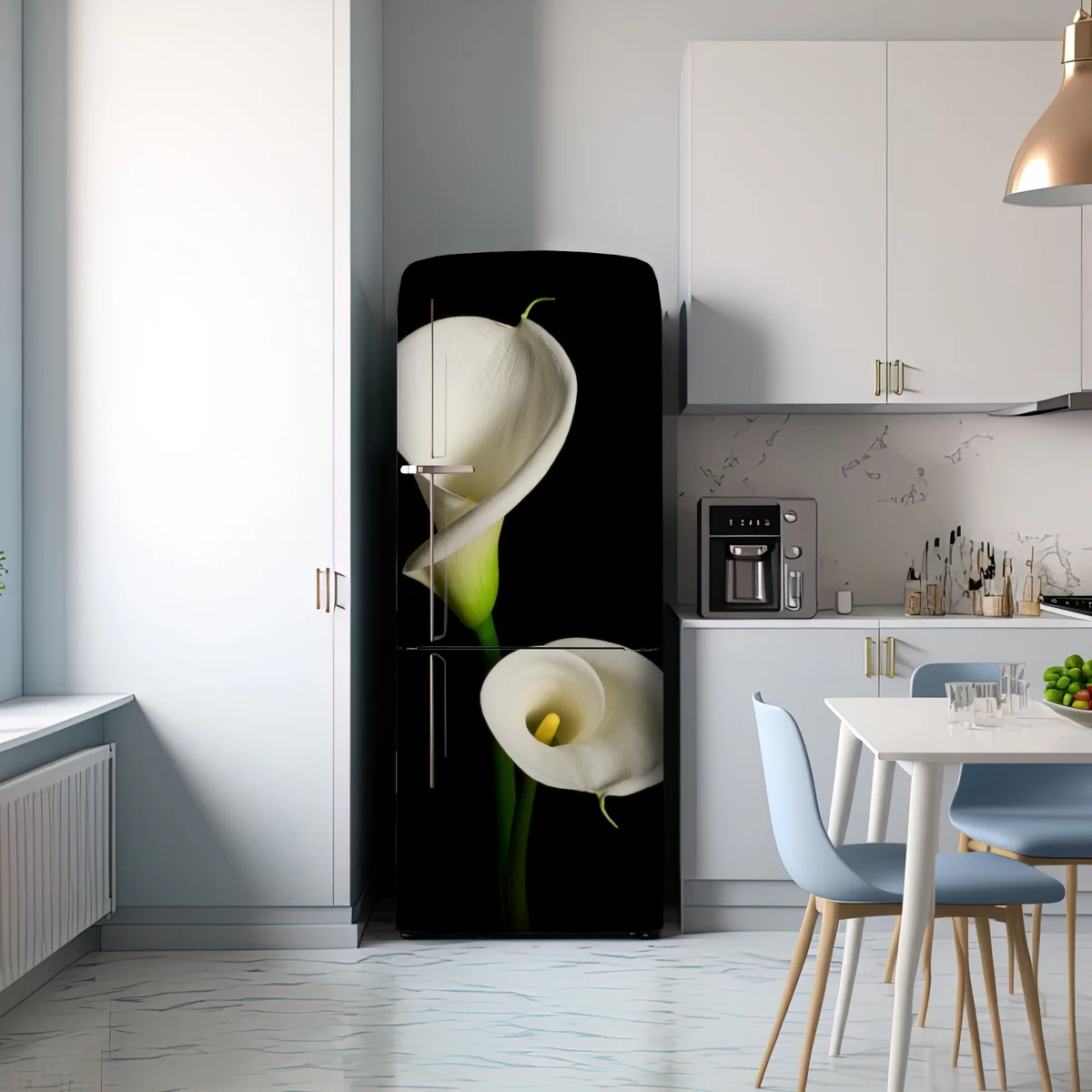Kühlschrankaufkleber weiße calla vor schwarzem hintergrund Kühlschrankaufkleber weiße calla vor schwarzem hintergrund