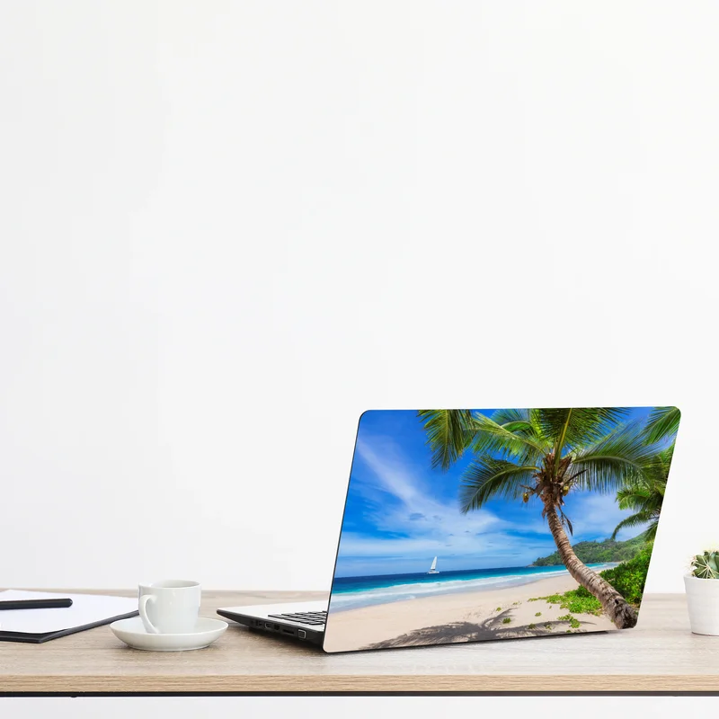 Laptop-Aufkleber tropischer strand mit palme