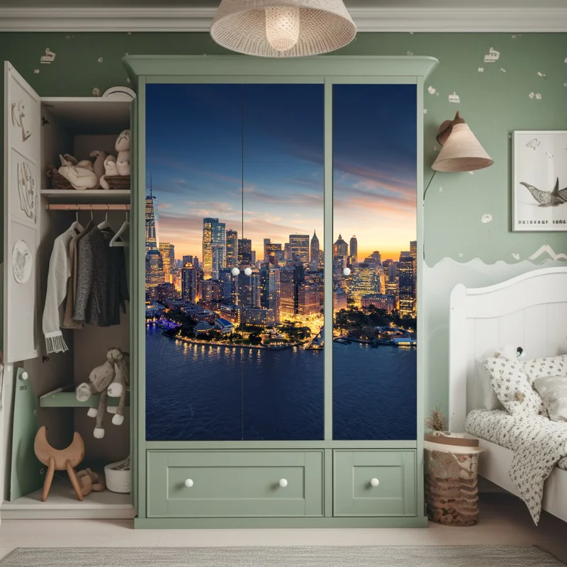 Schrankaufkleber Manhattan panorama bei sonnenaufgang