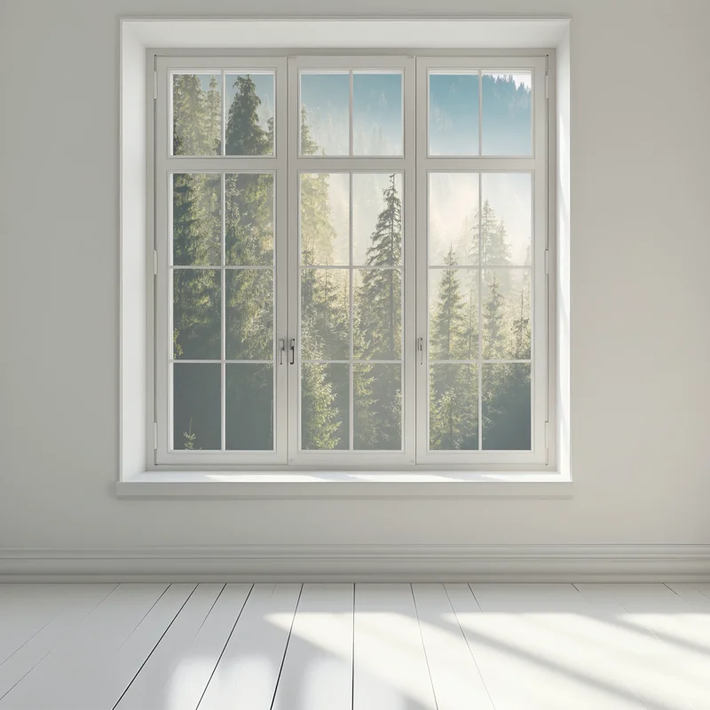 Fensteraufkleber nebliger fichtenwald im morgenlicht Fensteraufkleber nebliger fichtenwald im morgenlicht