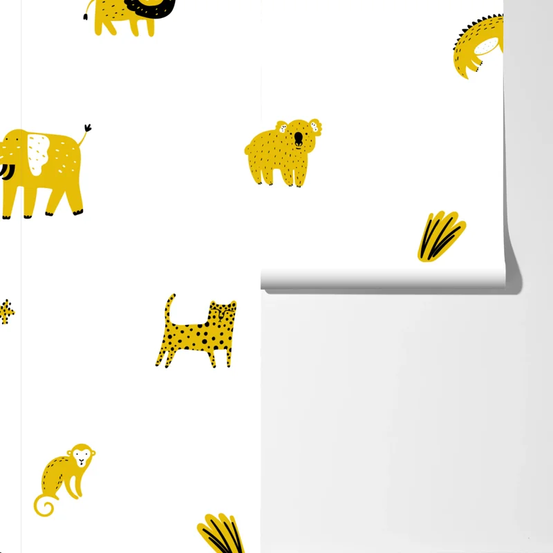 Fototapete verspieltes gelbes safari-tiermuster Fototapete verspieltes gelbes safari-tiermuster