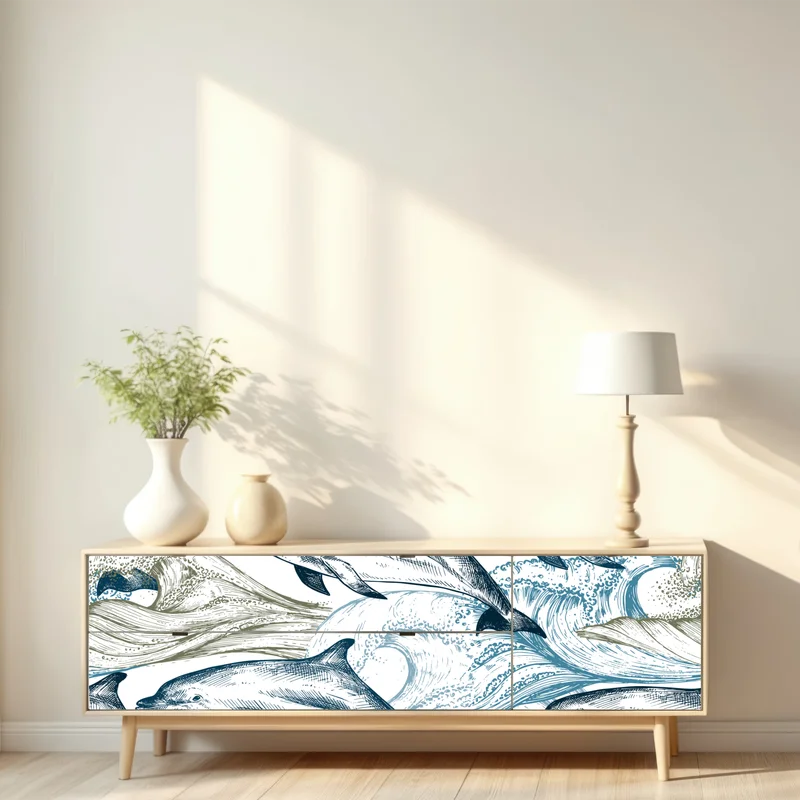 Repositionierbarer Aufkleber vintage delfine ozeanillustration