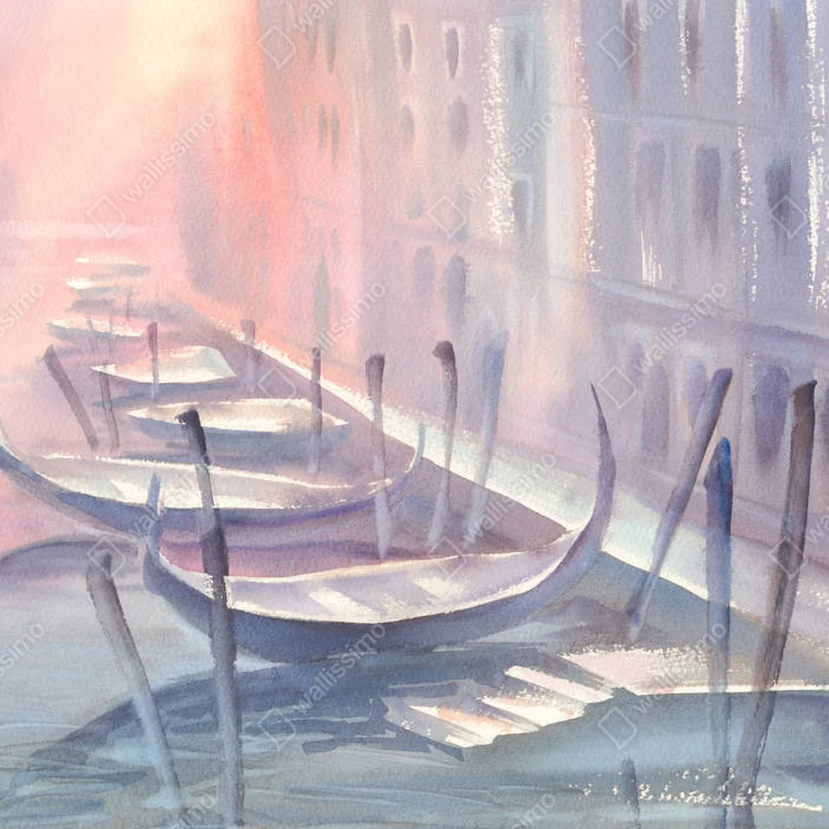 Poster Gondeln in Venedig Morgen Aquarell • Poster bei Wallnifity® Poster Gondeln in Venedig Morgen Aquarell • Poster bei Wallnifity®