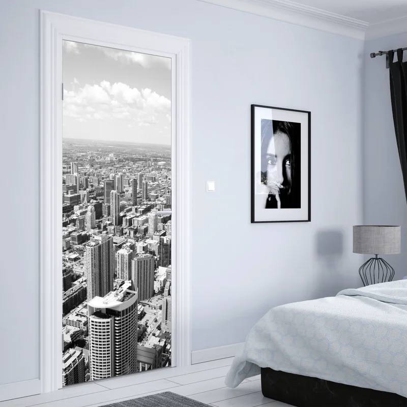 Türaufkleber Chicago skyline in graustufen