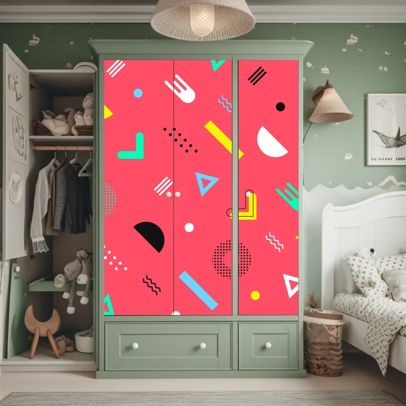 Schrankaufkleber leuchtendes memphis geometrisches muster