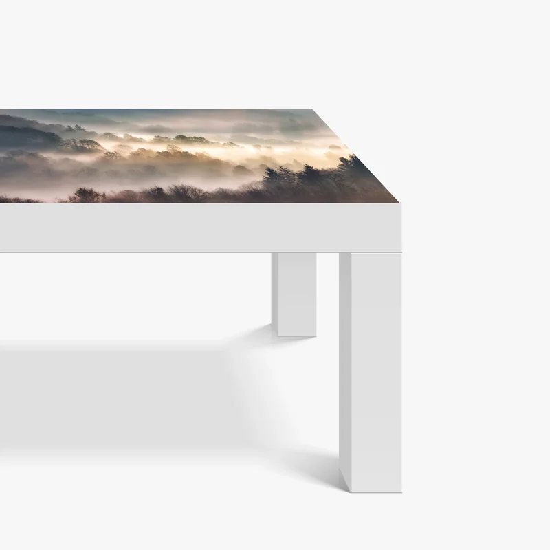 Tischaufkleber und Schreibtischaufkleber nebliger wald im morgengrauen