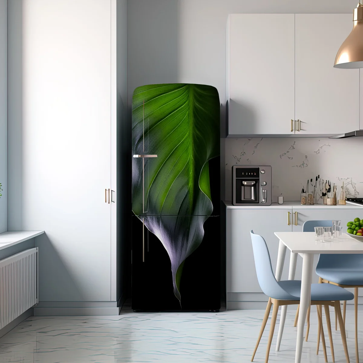 Kühlschrankaufkleber elegantes grünes blatt auf schwarzem hintergrund Kühlschrankaufkleber elegantes grünes blatt auf schwarzem hintergrund