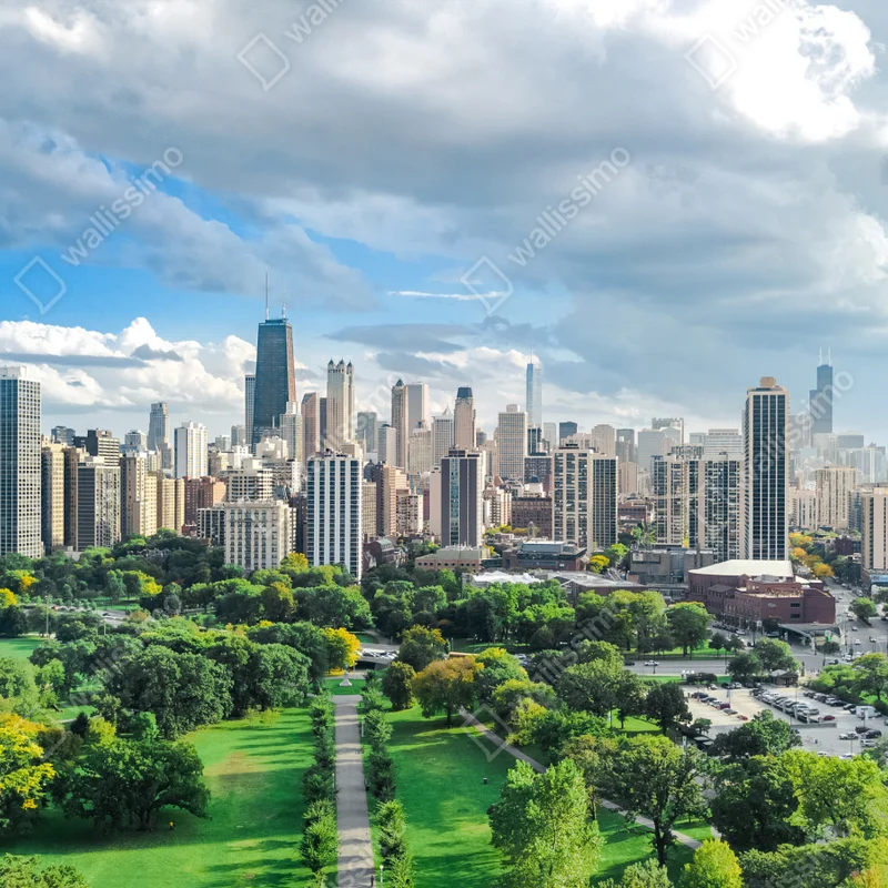 Naklejka na okno miejska panorama nad zielonym parkiem Naklejka na okno miejska panorama nad zielonym parkiem