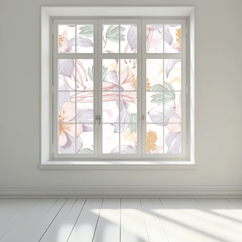Fensteraufkleber zarte pastellblumen im botanischen stil Fensteraufkleber zarte pastellblumen im botanischen stil