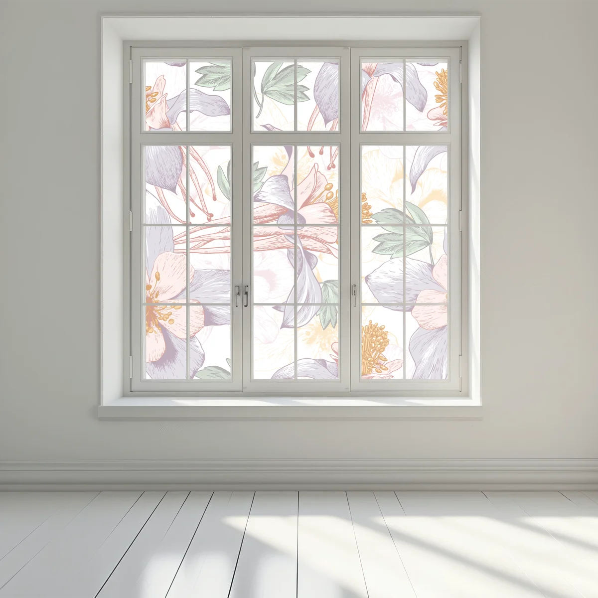 Fensteraufkleber zarte pastellblumen im botanischen stil Fensteraufkleber zarte pastellblumen im botanischen stil