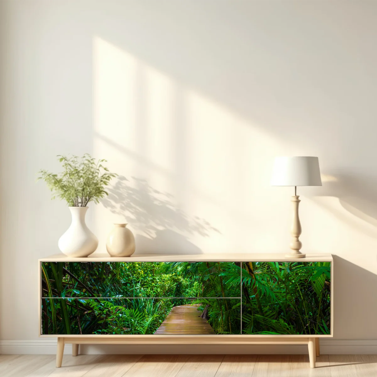 Repositionierbarer Aufkleber mangrovensteg durch üppigen grünen dschungel Repositionierbarer Aufkleber mangrovensteg durch üppigen grünen dschungel