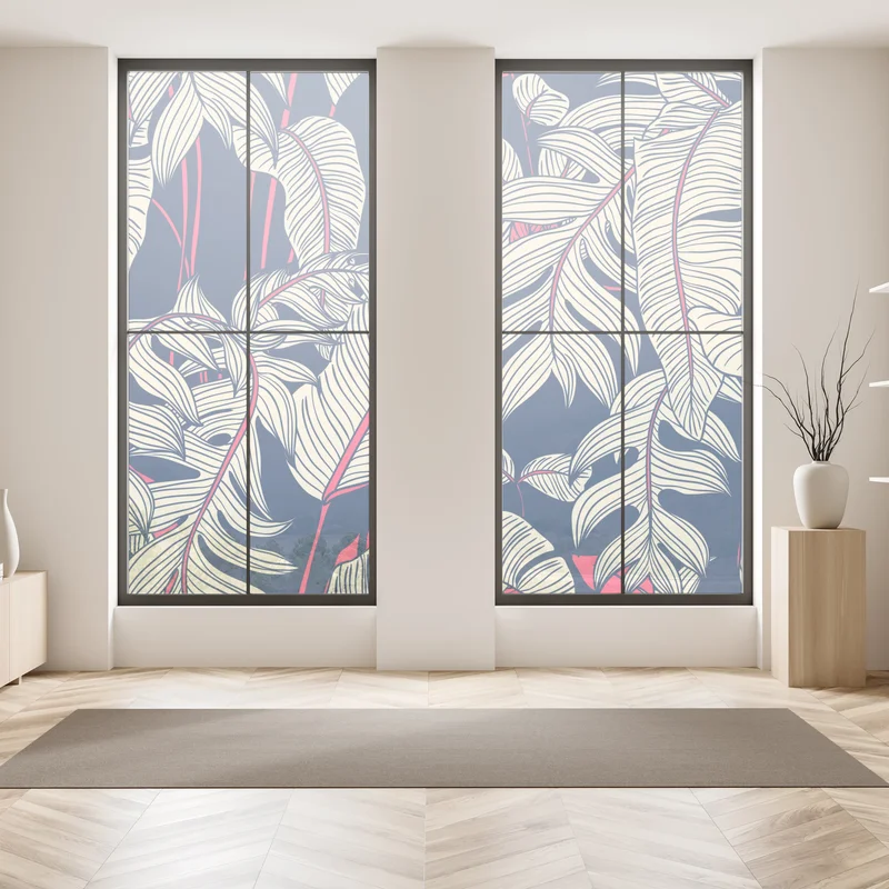 Fensteraufkleber marineblaues tropisches blattmuster