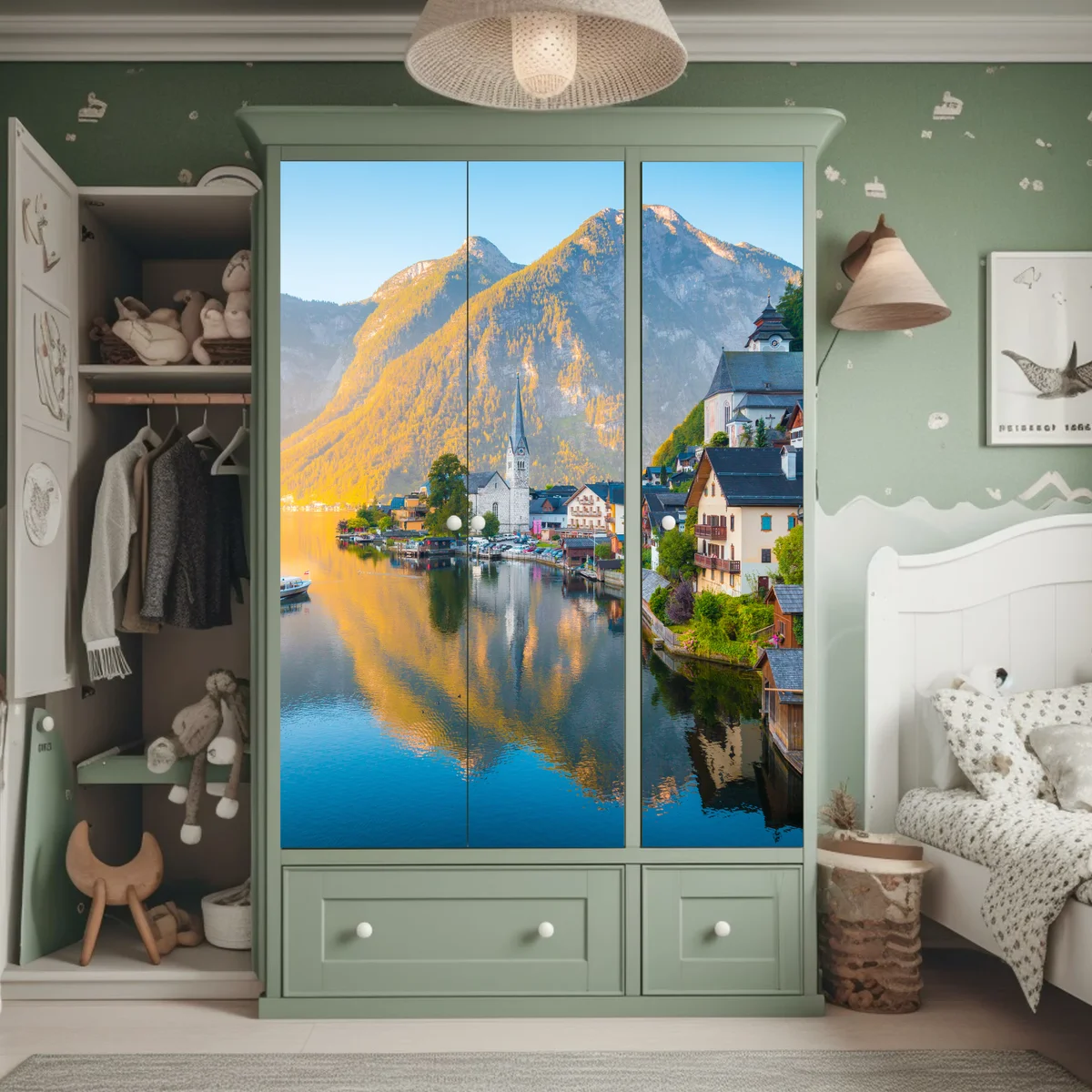 Schrankaufkleber morgendlicher lichtglanz über Hallstatt am see Schrankaufkleber morgendlicher lichtglanz über Hallstatt am see