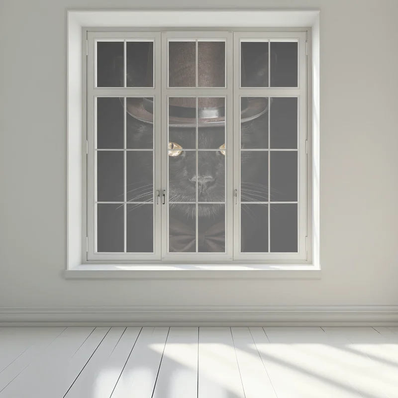 Fensteraufkleber elegante schwarze katze mit zylinder und fliege