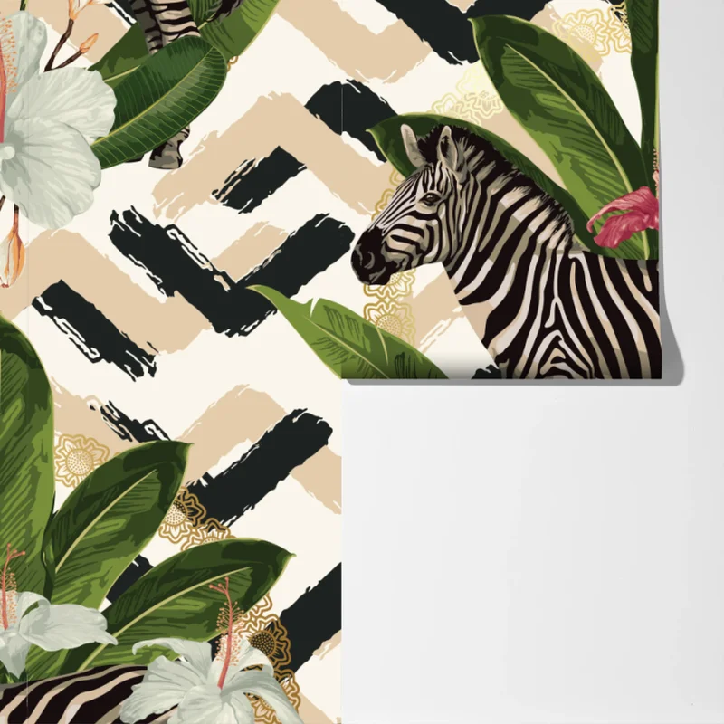 Fototapete vintage tropisches muster mit zebra und hibiskus Fototapete vintage tropisches muster mit zebra und hibiskus