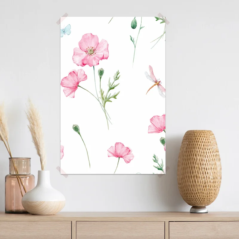 Poster rosa aquarell-mohnmuster • Poster bei Wallnifity® Poster rosa aquarell-mohnmuster • Poster bei Wallnifity®