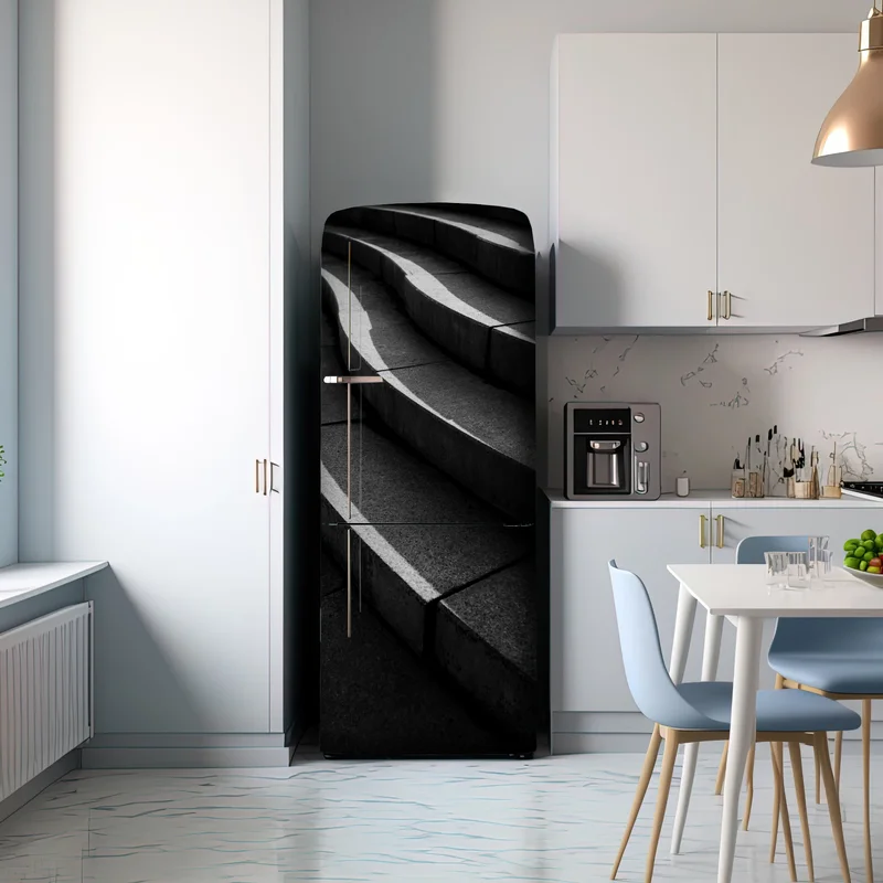 Kühlschrankaufkleber geschwungene betontreppe im schatten